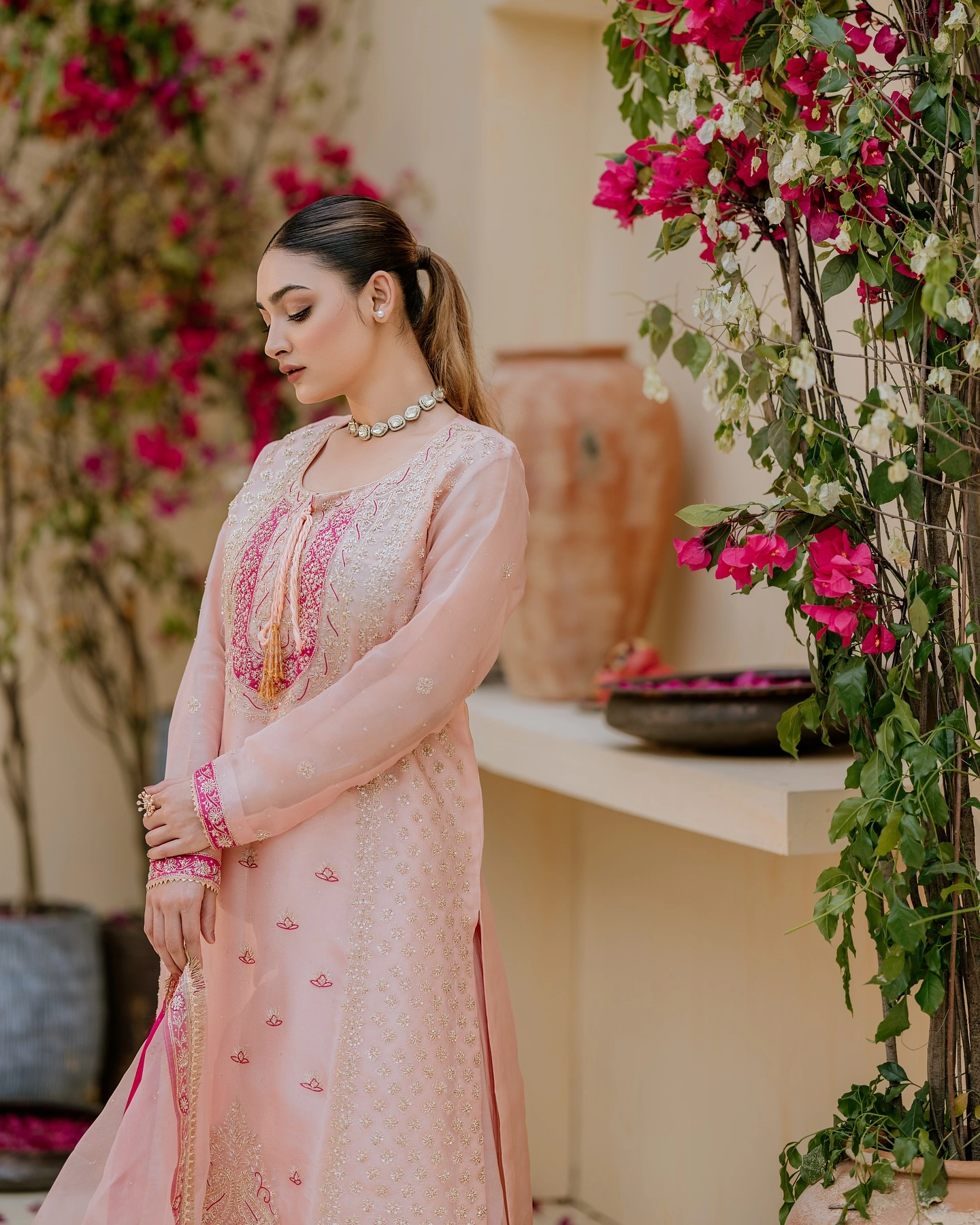 Tonal Pink Embroidered Palazzo Set